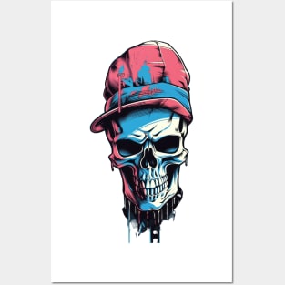 Goth meets vintage Loving this retro skull on spruce blue Posters and Art